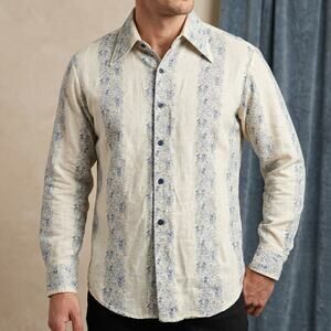 Kennington Men's 70s Vintage Mickey Mouse Floral Button Shirt Disco Large